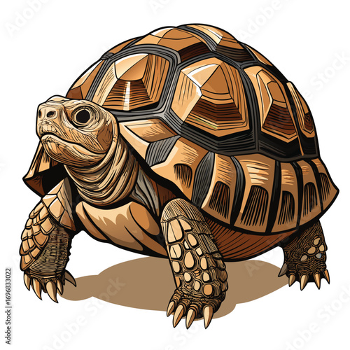 Close-up illustration of a desert tortoise head and front legs with detailed skin texture on white background