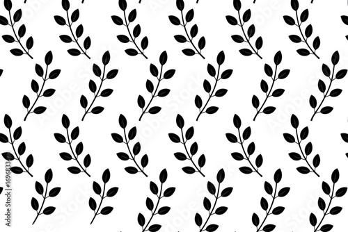 Elegant black branches with leaves forming a repeating pattern on a white background