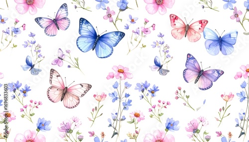 Delicate watercolor butterflies and flowers