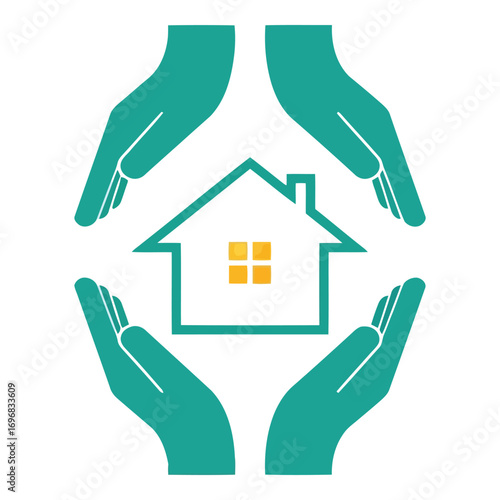 Four hands caring for a house symbol of protection and security vector