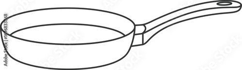 Simple Outline Style Metallic Fry Pan for Cooking Utensil Illustration