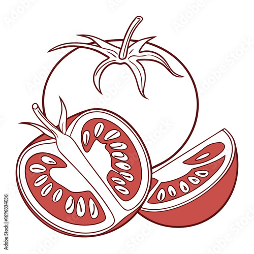 Vibrant Tomato Trio A Fresh Slice of Culinary Delight in Detailed Illustration