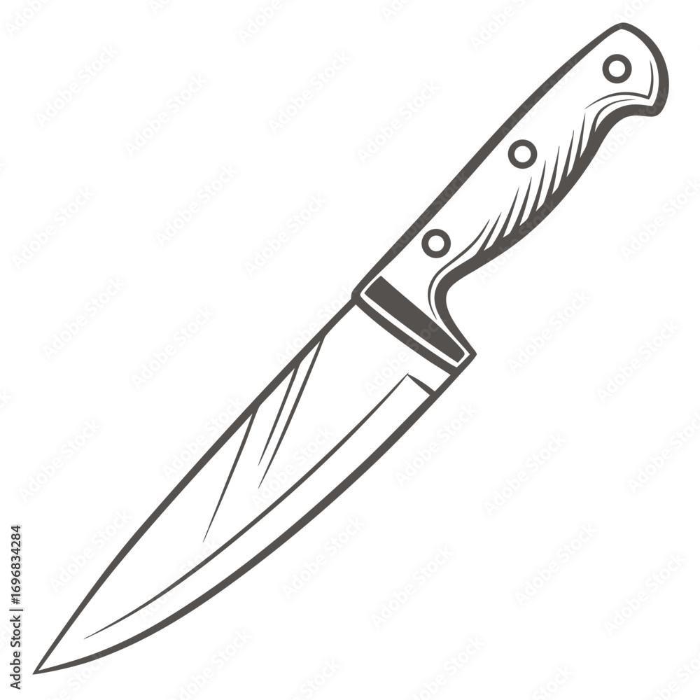 Obraz premium Hand-drawn chef knife illustration for cooking and culinary concepts. Vintage black and white kitchen utensil sketch isolated on a white background