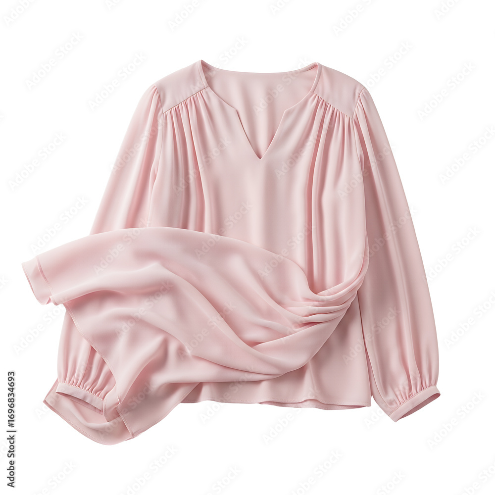 Obraz premium Pink Silk Blouse Fashion Studio Shot Elegant VNeck Long Sleeve Top Style Detail