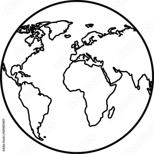 Simple Outline Global World Earth Continent Map Icon in Circle