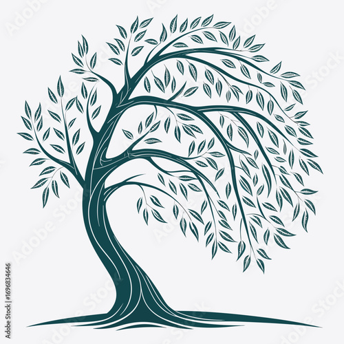 Elegant and stylized illustration of a flourishing tree, symbolizing growth, life, and nature's enduring beauty with its graceful branches and lush foliage