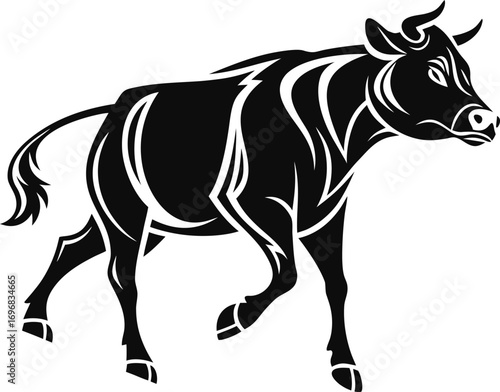 Stylized Cow Silhouette Vector, Farm Animal Cow Silhouette Illustration, Minimal Livestock Cow Outline Design, Black Cattle Silhouette Graphic