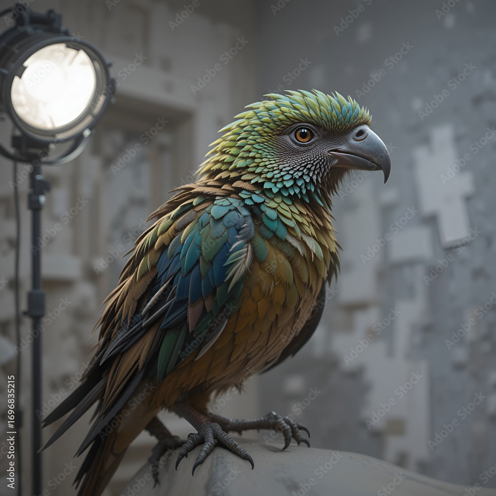 Fototapeta premium A stunning Ara ararauna parrot in studio, showcasing vibrant blue-and-yellow feathers, striking beauty.