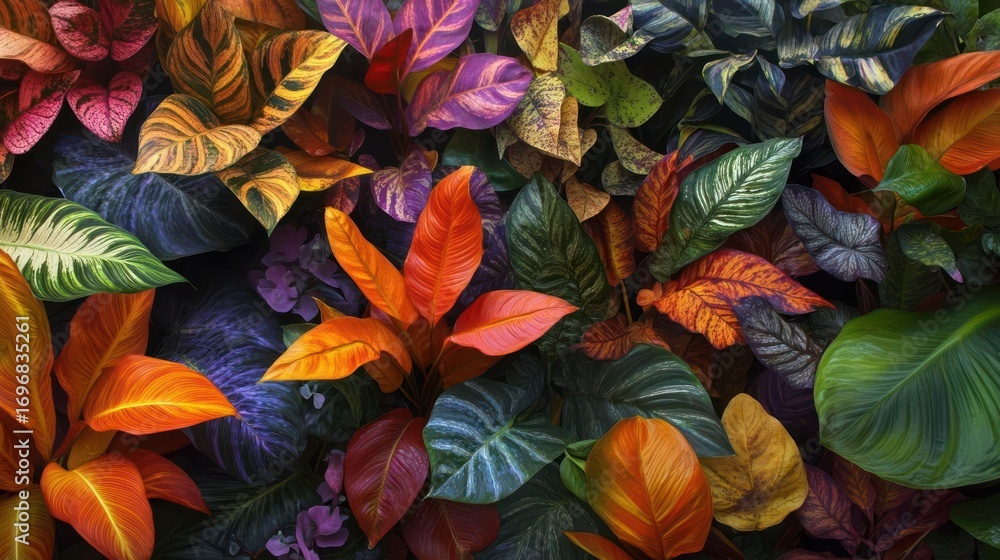 custom made wallpaper toronto digitalBotanical Diversity: An Exploration of Leaf Textures and Vivid Pigments in a Dense Foliage