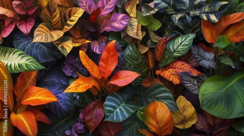Wallpaper Mural Botanical Diversity: An Exploration of Leaf Textures and Vivid Pigments in a Dense Foliage Torontodigital.ca