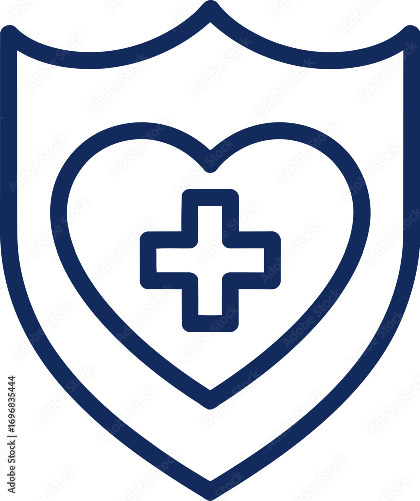 Obraz premium Symbol of health and safety with a heart and medical cross inside a shield