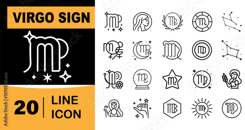 Virgo zodiac sign line icons astrological symbols horoscope constellation celestial body art