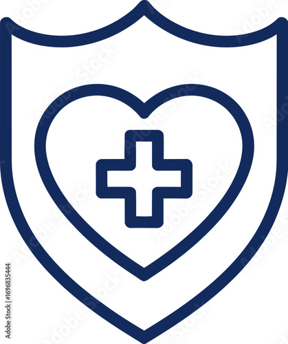 Symbol of health and safety with a heart and medical cross inside a shield