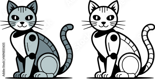 Whimsical robotic cat illustration with a playful, futuristic design