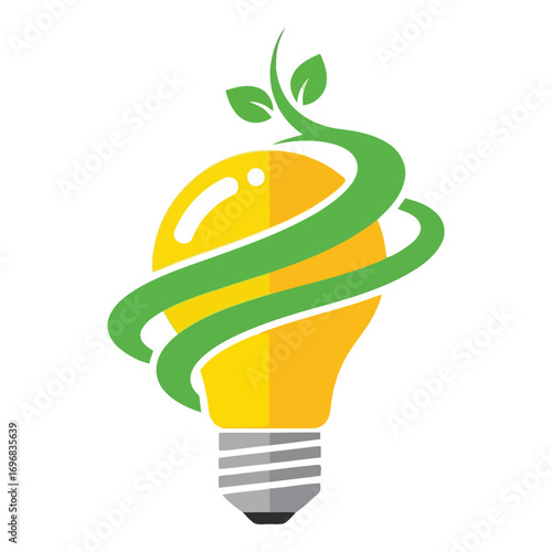 Bright yellow light bulb wrapped in green twisting plant growth symbolizing innovation vector