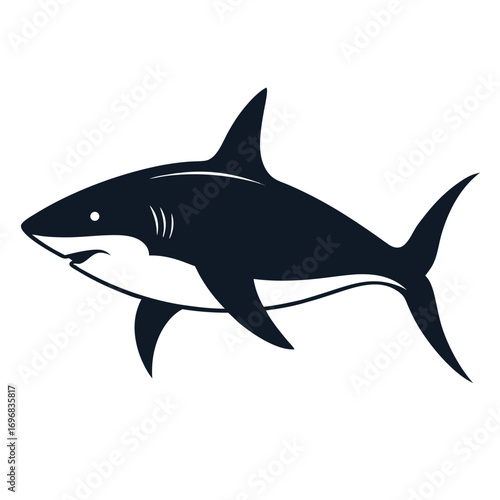 Dark Blue Silhouette of a Shark on a White Background animal