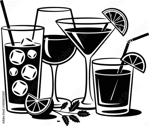 Refreshing cocktails and drinks garnished with citrus slices and mint for a cool, celebratory vibe.