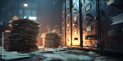 Wallpaper Mural Secret Files: A metal file cabinet, overflowing with classified documents. Torontodigital.ca