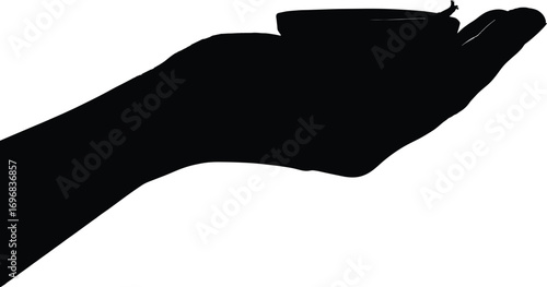 Silhouette of a Hand Holding a Small Bowl with Snail, Minimalist Vector Illustration for Nature, Wellness, and Sustainability Concepts