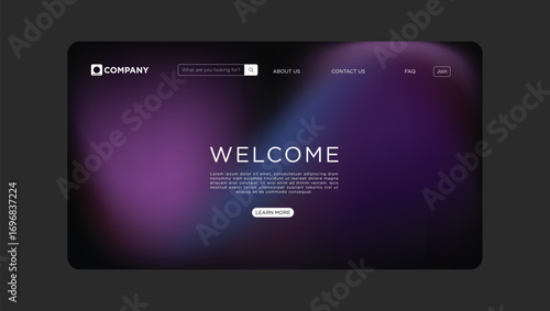 Modern website template design with welcome message for business or personal use with purple background
