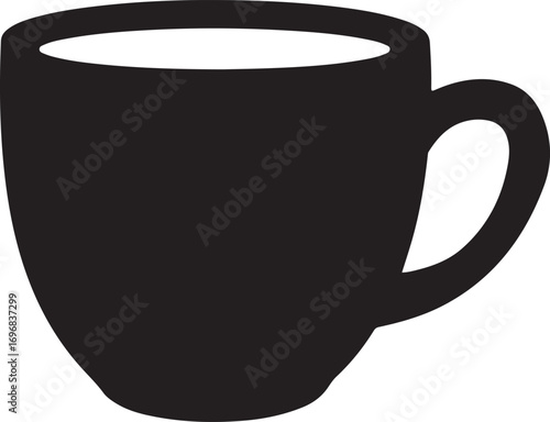 Simple vector silhouette of a classic coffee mug with steam rising