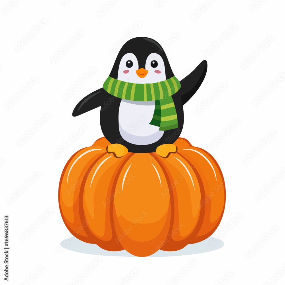 Fototapeta premium Comic-Pinguin auf Kürbis