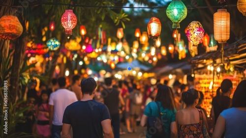 Vibrant Night Market: A Colorful Spectacle of Lights and Lanterns