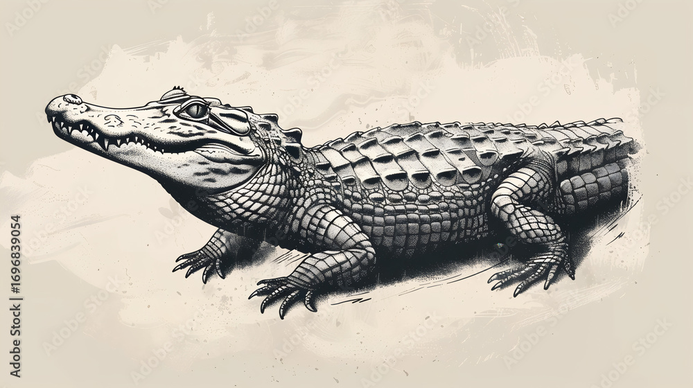 Naklejka premium Detailed alligator illustration with unique texture and shading for wildlife art