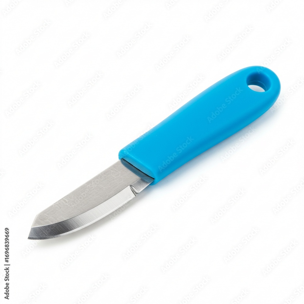 Fototapeta premium A bright blue handled peeler, a useful kitchen utensil for preparing food and for everyday culinary tasks