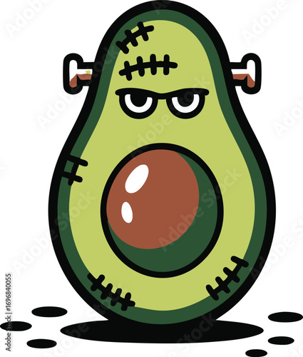 Frankenstein Avocado Character With Angry Facial Expression