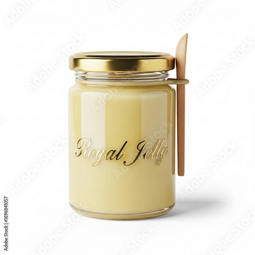 Royal Jelly Goodness A Delicious Bee Product in a Jar with Wooden Spoon for Healthy Eating and Natural Sweetness