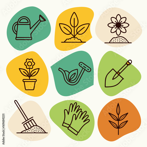 Garden tools plants flowers gardening watering can