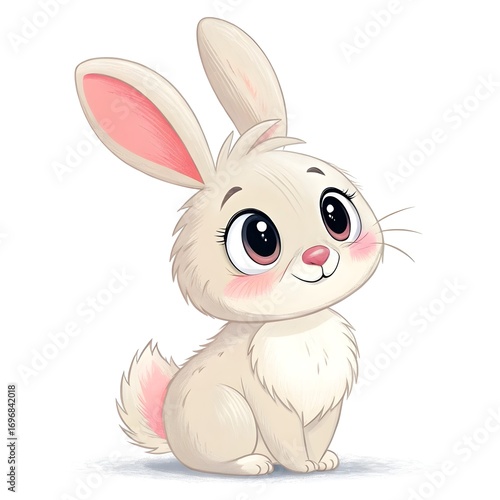 Cute fluffy white bunny rabbit with big eyes and pink ears