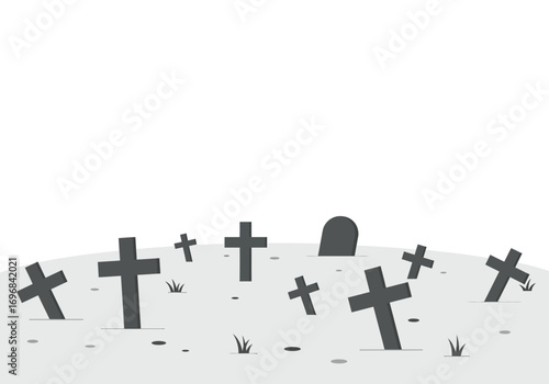 Simple Graveyard Illustration with Crosses and Tombstone.