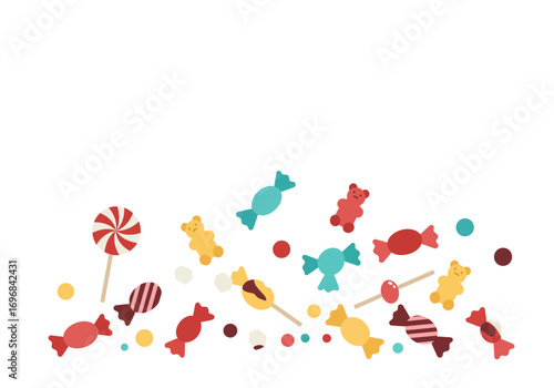 Colorful Candies and Lollipops on White Background.