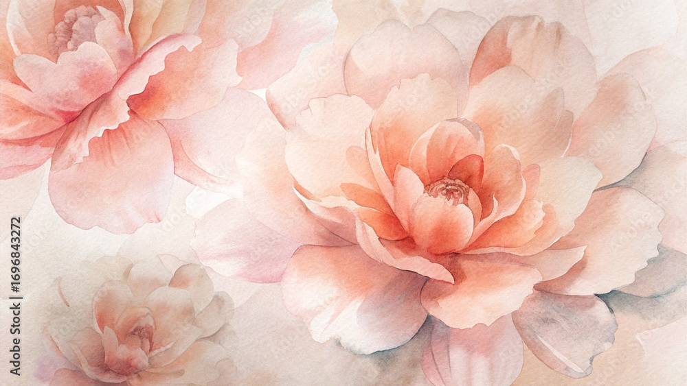 Obraz premium Soft peach and pink peonies watercolor painting