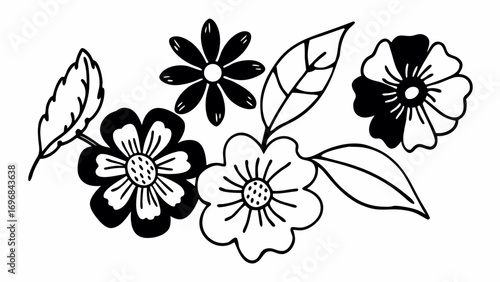 Floral arrangement with black and white flowers