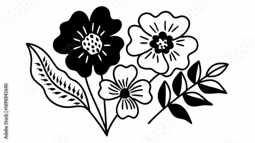 Floral arrangement with blossoms and leaves design