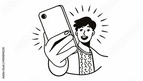 Person taking a selfie with a phone line art style