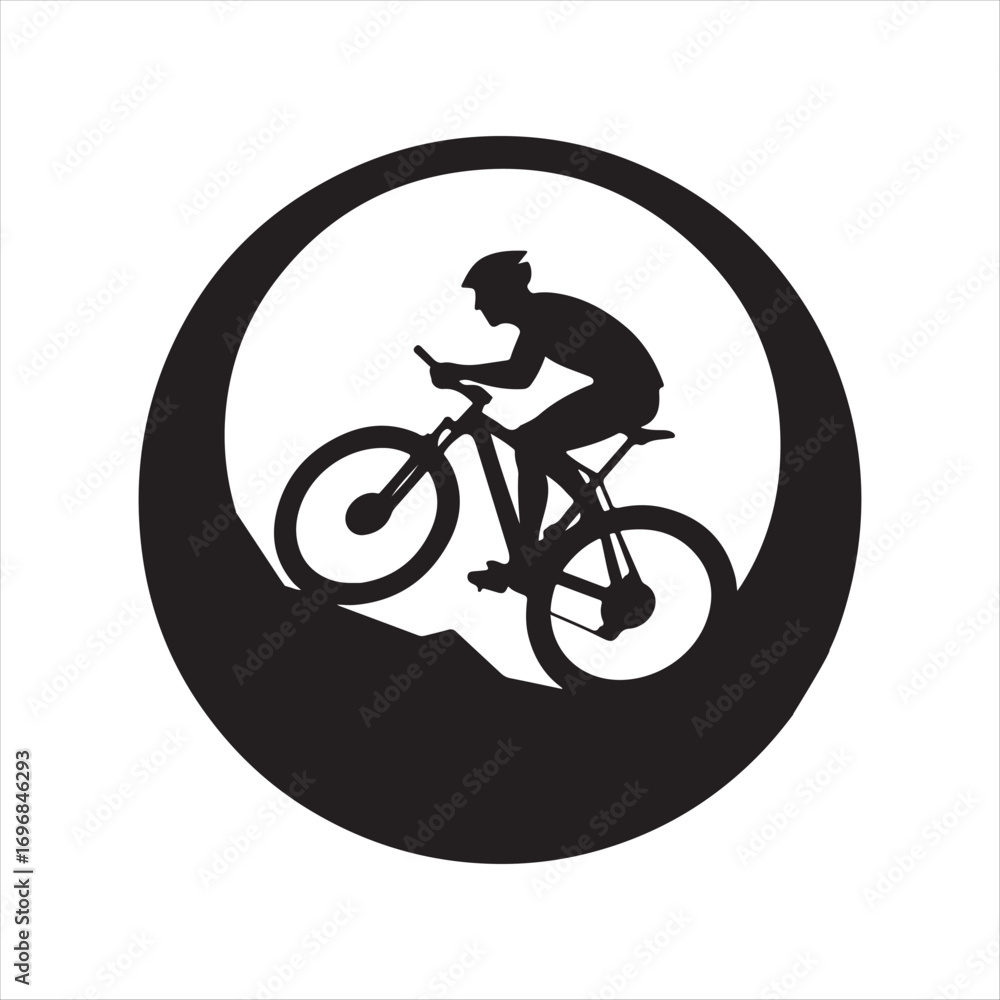 Fototapeta premium cyclist riding uphill sketch vector art silhouette design illustration