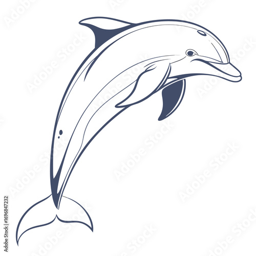 Line Art Dolphin Leaping with Subtle Blue Lines on White Background illustration jumping