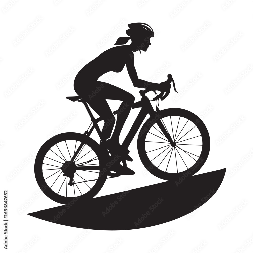 Obraz premium cyclist riding uphill sketch vector art silhouette design illustration