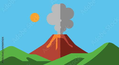 volcano erupting with smoke rising against clear blue sky