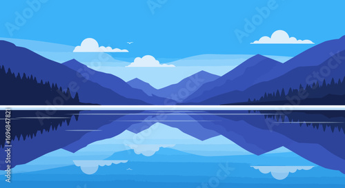 a serene lake surrounded by majestic mountains under clear blue sky