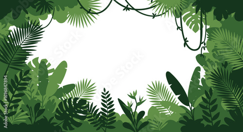 lush green foliage frames a bright white center space