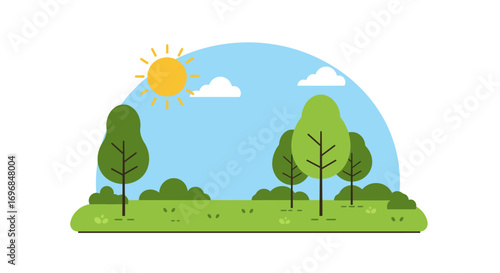 a sunny day with trees grass and blue sky