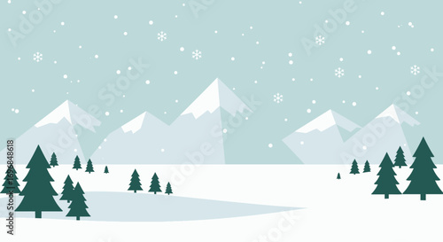 winter landscape with snow covered mountains and pine trees