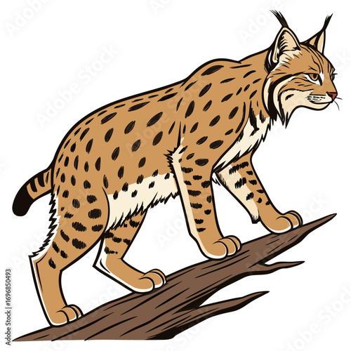 Lynx walking on a tree branch