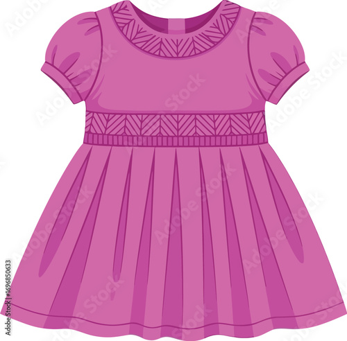 Adorable puff-sleeve dress with intricate neckline and waist details