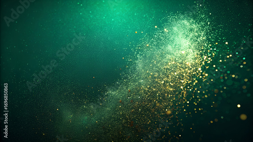 Wallpaper Mural Deep emerald green with golden dust particles and textured gradient, elegant modern backdrop. Torontodigital.ca